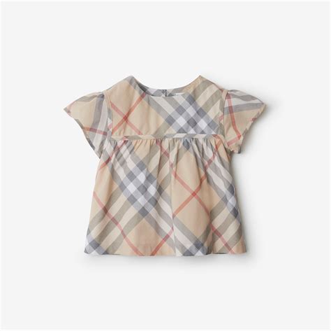 Check Cotton Blouse in Pale stone 